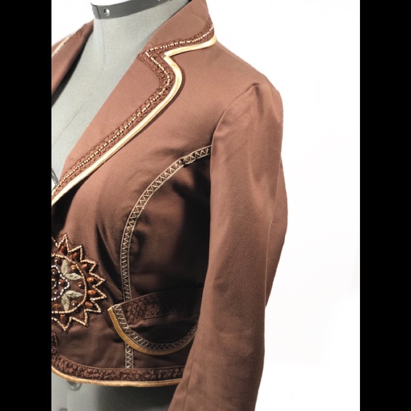 The Limited Brown Beaded Embroidered Blazer S - Picture 2 of 8